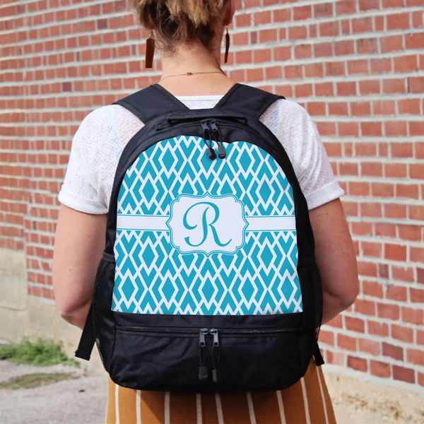 Geometric Diamond Large Backpack - Black - On Back