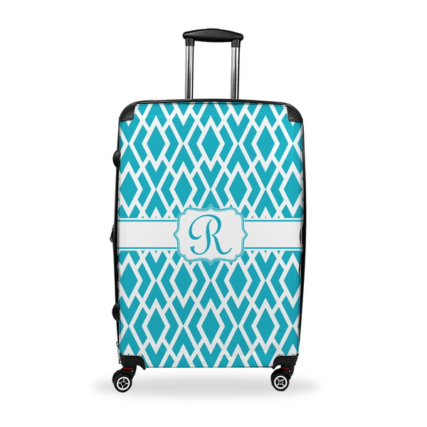 Custom Geometric Diamond Suitcase - 28" Large - Checked w/ Initial