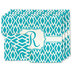 Geometric Diamond Double-Sided Linen Placemat - Set of 4 w/ Initial