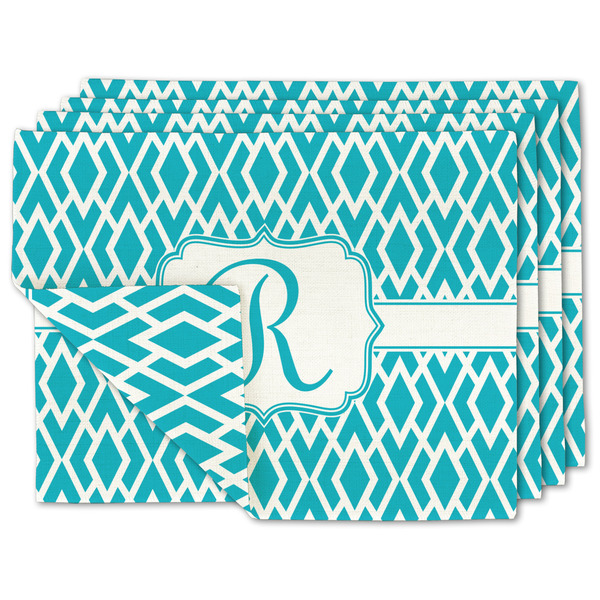 Custom Geometric Diamond Double-Sided Linen Placemat - Set of 4 w/ Initial