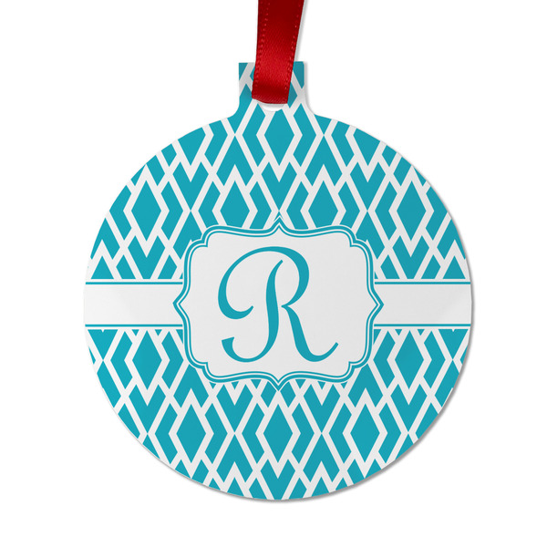 Custom Geometric Diamond Metal Ball Ornament - Double Sided w/ Initial