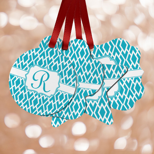 Custom Geometric Diamond Metal Ornaments - Double Sided w/ Initial
