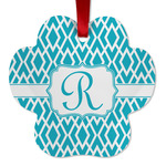 Geometric Diamond Metal Paw Ornament - Double Sided w/ Initial