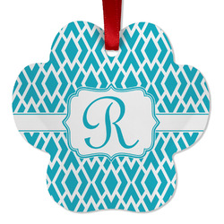 Geometric Diamond Metal Paw Ornament - Double Sided w/ Initial