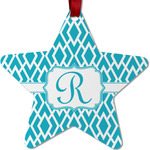 Geometric Diamond Metal Star Ornament - Double Sided w/ Initial