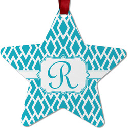 Geometric Diamond Metal Star Ornament - Double Sided w/ Initial