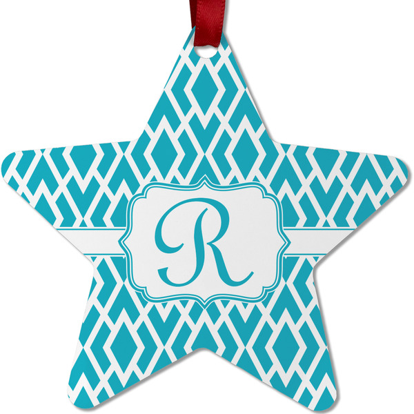 Custom Geometric Diamond Metal Star Ornament - Double Sided w/ Initial