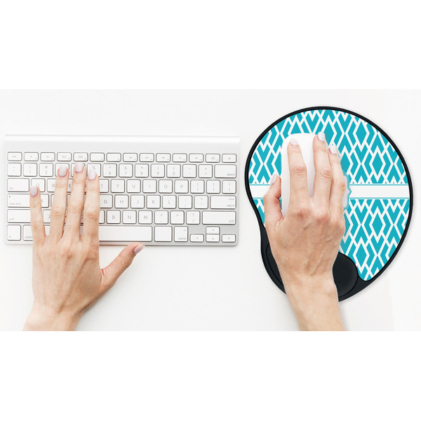 Geometric Diamond Mouse Pad with Wrist Rest - LIFESYTLE 2 (in use)