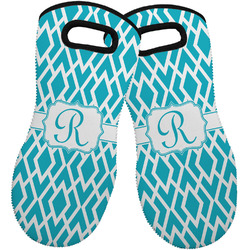 Geometric Diamond Neoprene Oven Mitts - Set of 2 w/ Initial