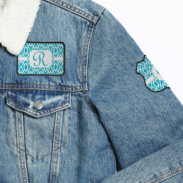 Geometric Diamond Patches Lifestyle Jean Jacket Detail
