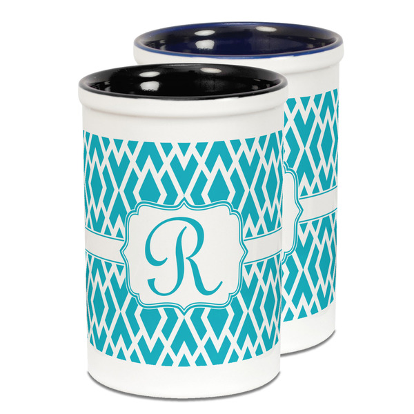 Custom Geometric Diamond Ceramic Pencil Holder - Large