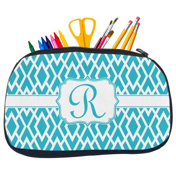 Custom Geometric Diamond Neoprene Pencil Case - Medium w/ Initial