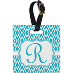 Geometric Diamond Plastic Luggage Tag - Square w/ Initial