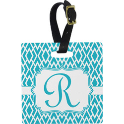 Geometric Diamond Plastic Luggage Tag - Square w/ Initial