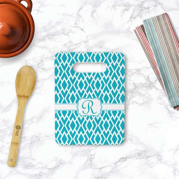 Geometric Diamond Rectangle Trivet with Handle - LIFESTYLE