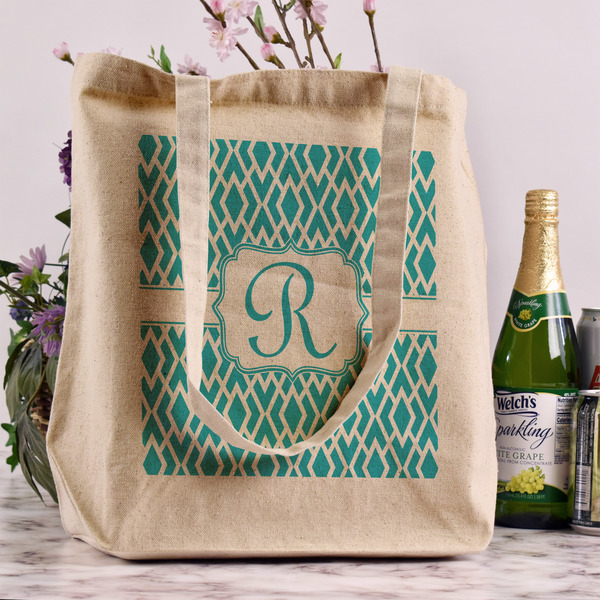 Geometric Diamond Reusable Cotton Grocery Bag - In Context