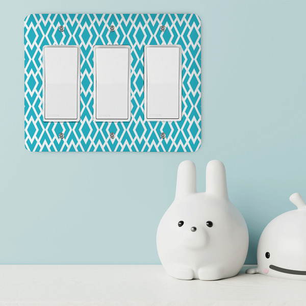 Geometric Diamond Rocker Light Switch Covers - Triple - IN CONTEXT