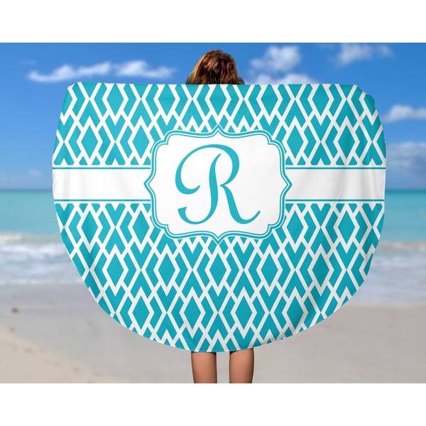 Geometric Diamond Round Beach Towel - In Use