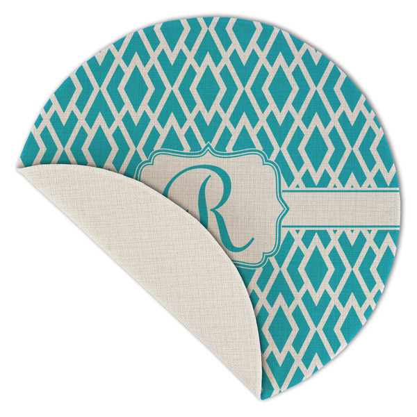 Geometric Diamond Round Linen Placemats - Front (folded corner single sided)