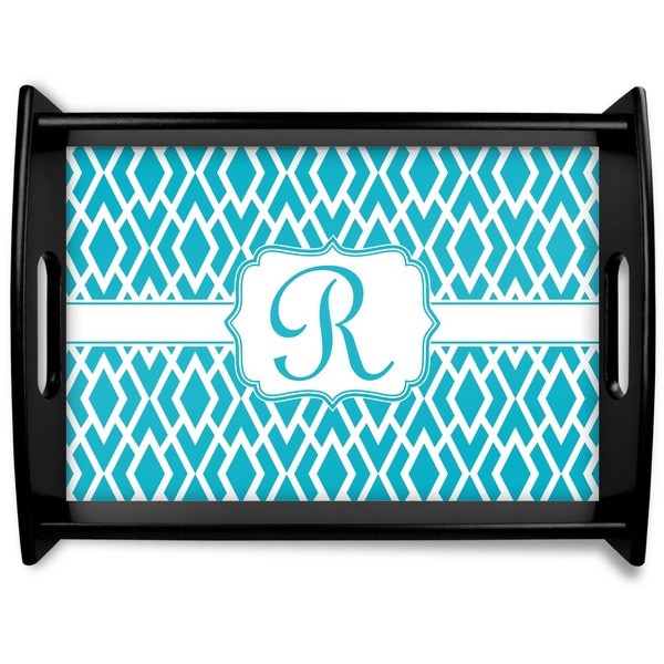 Custom Geometric Diamond Black Wooden Tray - Large (Personalized)