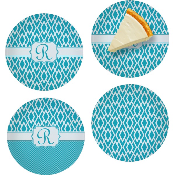 Custom Geometric Diamond Set of 4 Glass Appetizer / Dessert Plate 8" (Personalized)