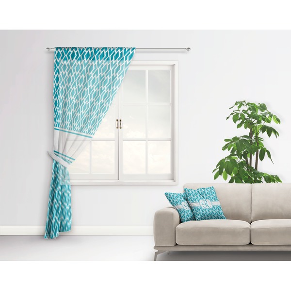 Geometric Diamond Sheer Curtain With Window and Rod - in Room Matching Pillow