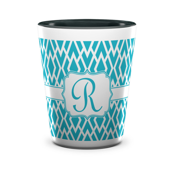 Custom Geometric Diamond Ceramic Shot Glass - 1.5 oz - Two Tone - Set of 4 (Personalized)