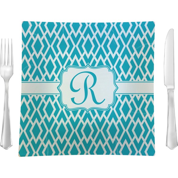 Custom Geometric Diamond 9.5" Glass Square Lunch / Dinner Plate- Single or Set of 4 (Personalized)