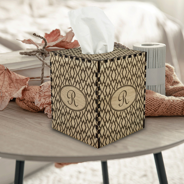 Geometric Diamond Square Tissue Box Covers - Wood - In Context