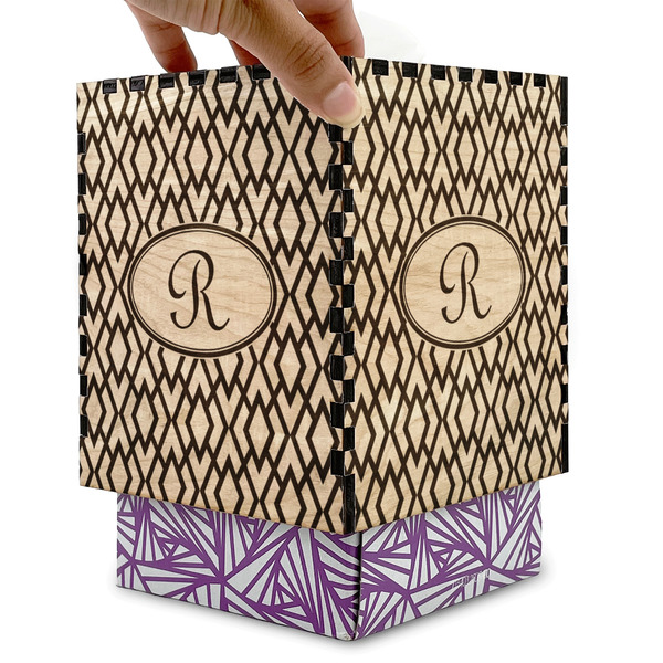 Geometric Diamond Square Tissue Box Covers - Wood - with box