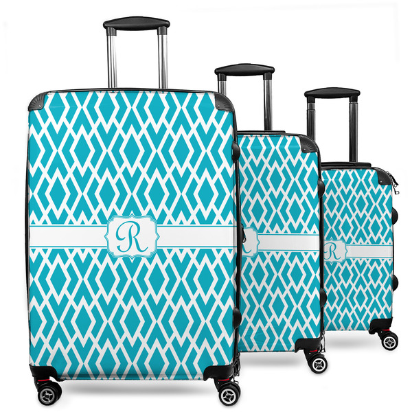 Custom Geometric Diamond 3 Piece Luggage Set - 20" Carry On, 24" Medium Checked, 28" Large Checked (Personalized)