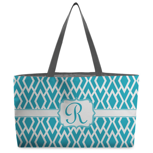 Custom Geometric Diamond Beach Totes Bag - w/ Black Handles (Personalized)