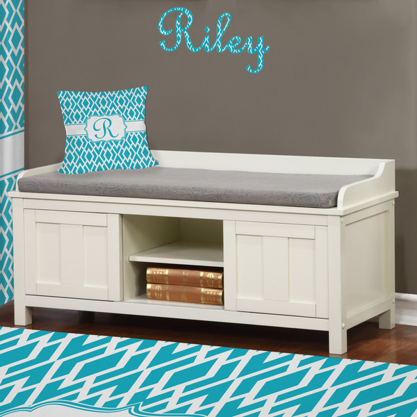 Geometric Diamond Wall Name Decal Above Storage bench