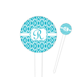 Geometric Diamond 4" Round Plastic Food Picks - White - Single Sided (Personalized)