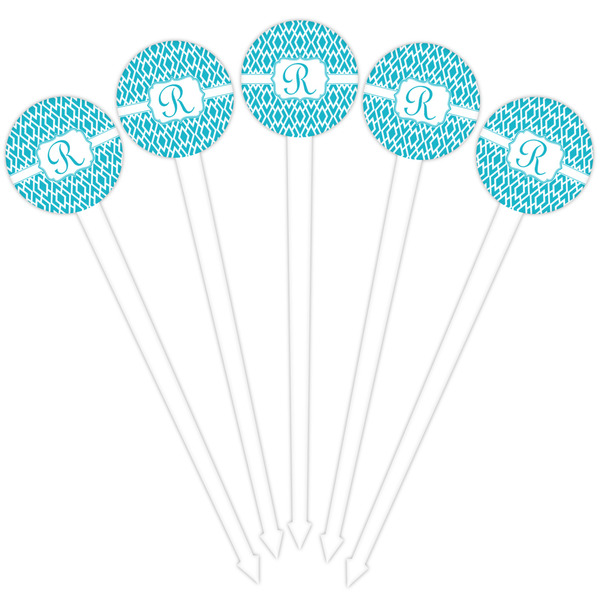 Geometric Diamond White Plastic 4" Food Pick - Round - Fan View