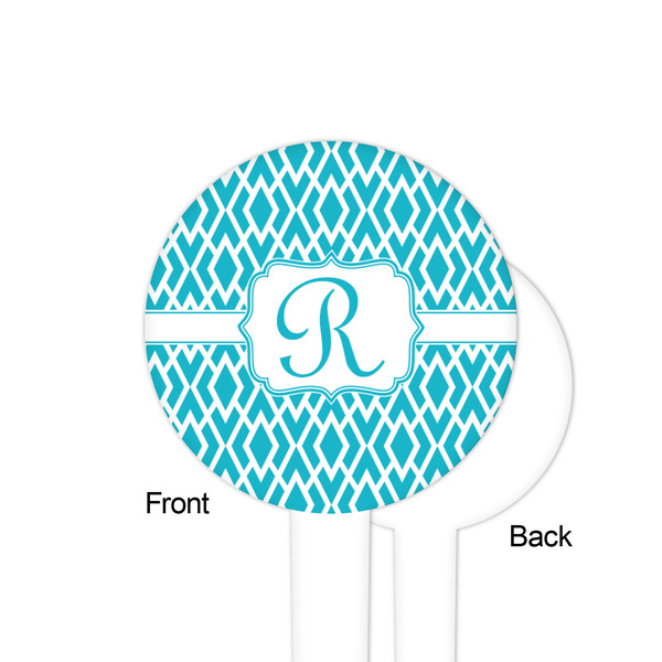 Geometric Diamond White Plastic 4" Food Pick - Round - Single Sided - Front & Back