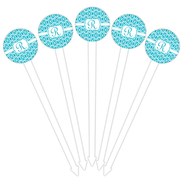 Geometric Diamond White Plastic 6" Food Pick - Round - Fan View