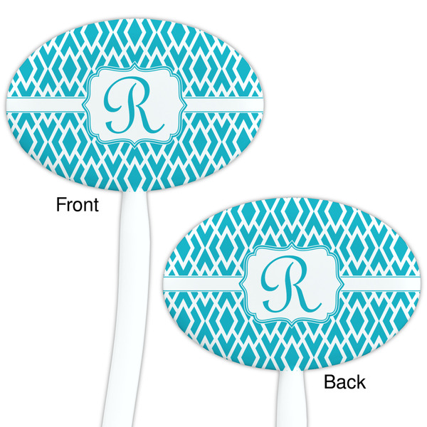 Geometric Diamond White Plastic 7" Stir Stick - Double Sided - Oval - Front & Back