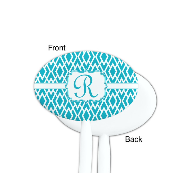 Geometric Diamond White Plastic 7" Stir Stick - Single Sided - Oval - Front & Back