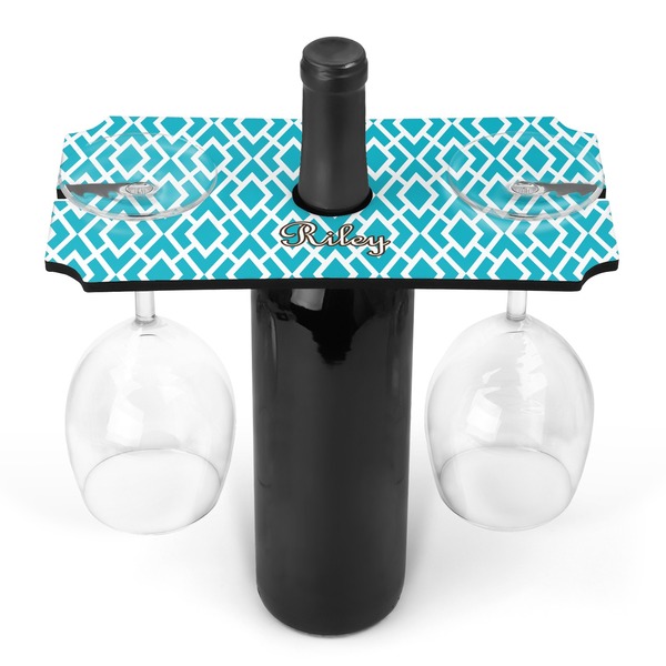 Custom Geometric Diamond Wine Bottle & Glass Holder (Personalized)