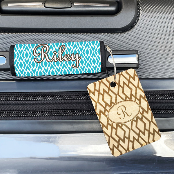 Geometric Diamond Wood Luggage Tags - Rectangle - Lifestyle