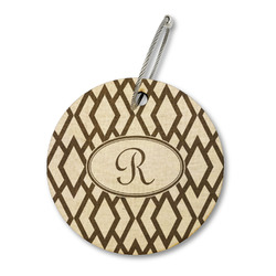 Geometric Diamond Wood Luggage Tag - Round (Personalized)