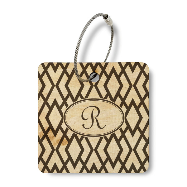 Custom Geometric Diamond Wood Luggage Tag - Square (Personalized)