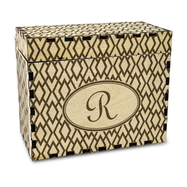 Custom Geometric Diamond Wood Recipe Box - Laser Engraved (Personalized)