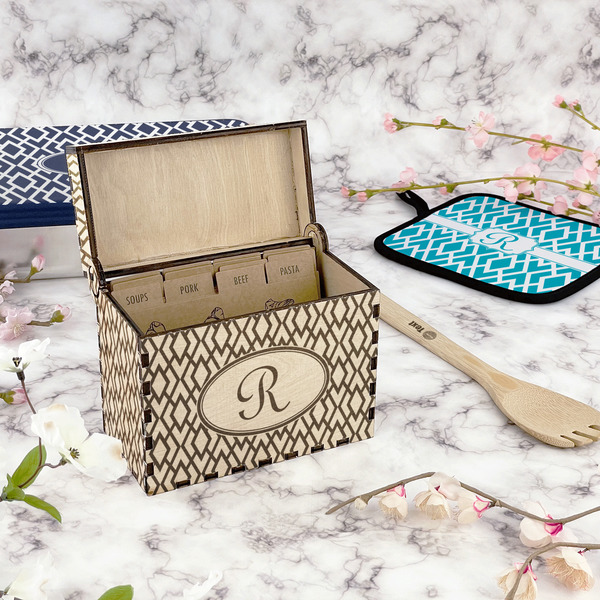 Geometric Diamond Wood Recipe Boxes - Lifestyle