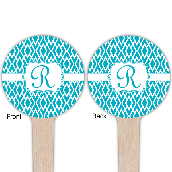 Geometric Diamond Wooden 4" Food Pick - Round - Double Sided - Front & Back