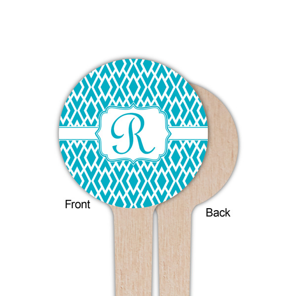 Geometric Diamond Wooden 4" Food Pick - Round - Single Sided - Front & Back
