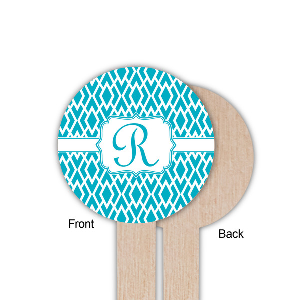 Geometric Diamond Wooden 6" Food Pick - Round - Single Sided - Front & Back