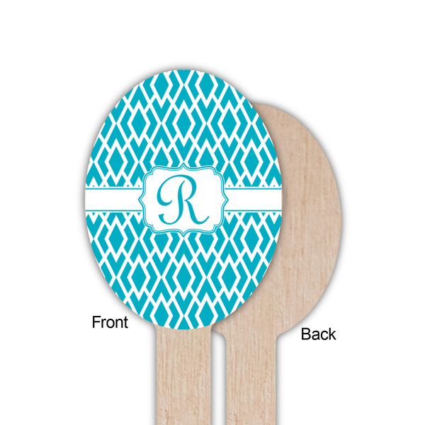 Geometric Diamond Wooden Food Pick - Oval - Single Sided - Front & Back