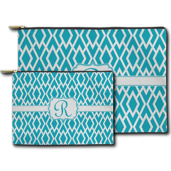 Geometric Diamond Zippered Pouches - Size Comparison